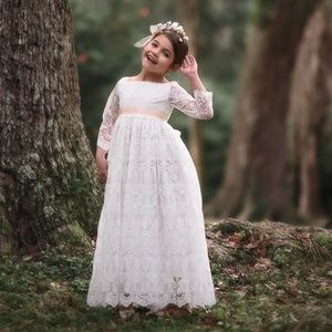 Trish Scully Child White Lace Agness Girls A Line Dress Sz 12 EUC